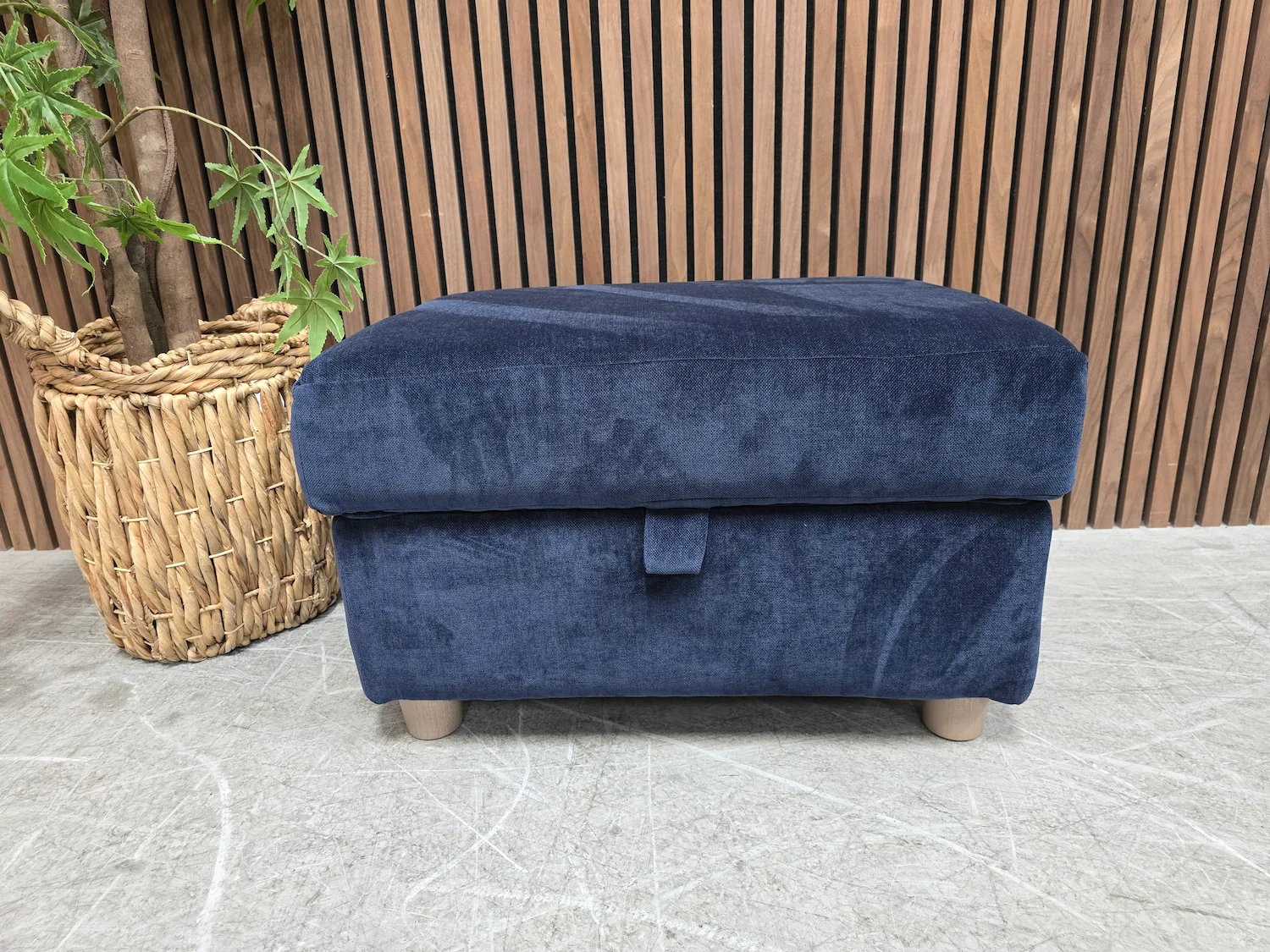 french connection camden storage footstool in indigo chenille