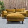 soho reya 3 seater sofa and footstool in mustard cotton velvet