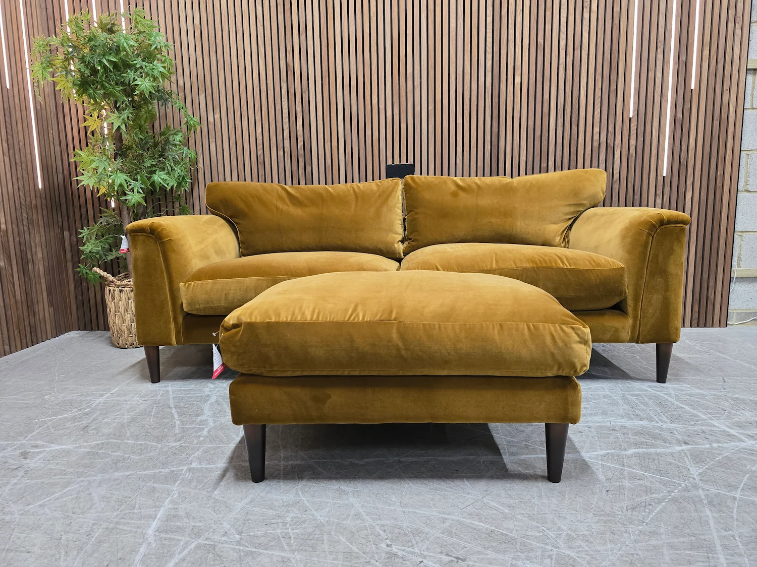 soho home reya 3 seater sofa and footstool in mustard cotton velvet