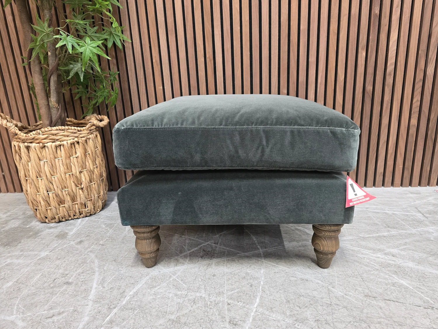 isla small square footstool in seagrass cotton velvet