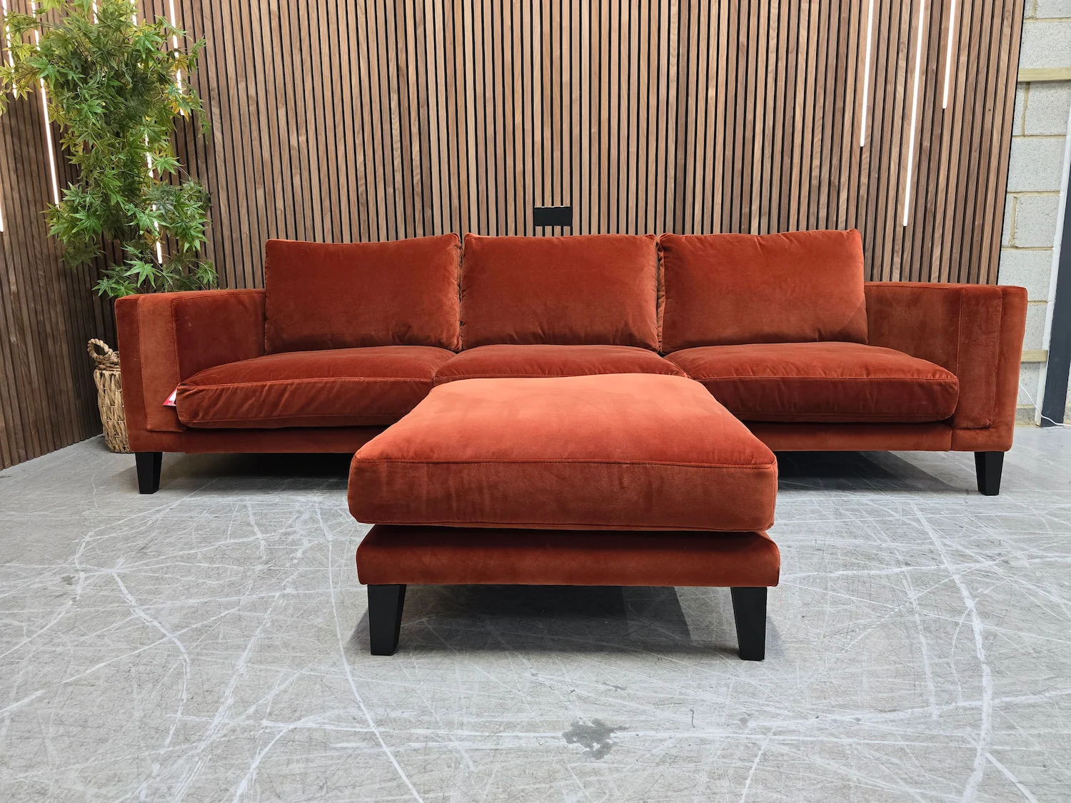 costello 4 seater sofa and footstool in Moroccan spice smart velvet