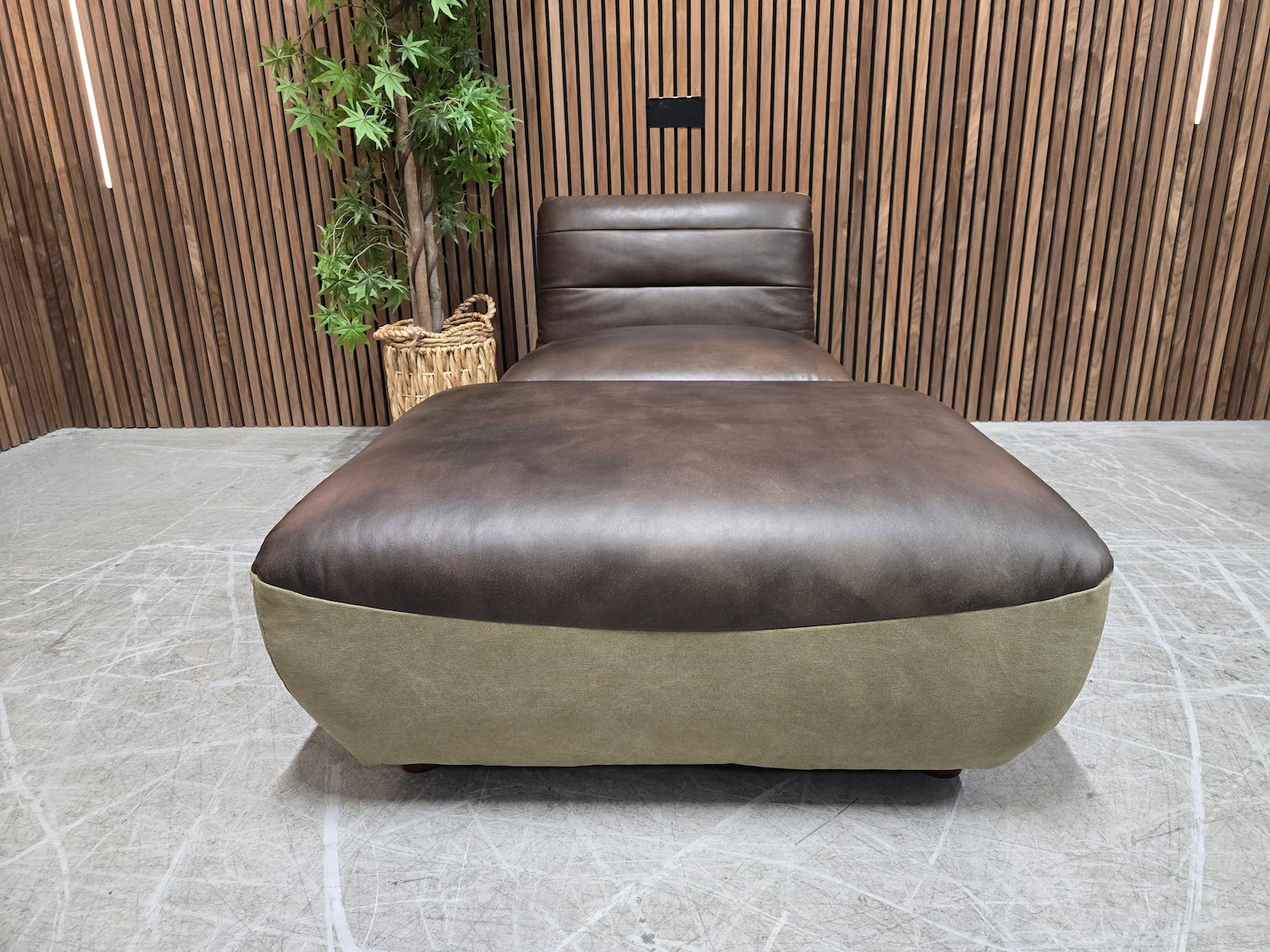 leather and canvas relax chair and footstool