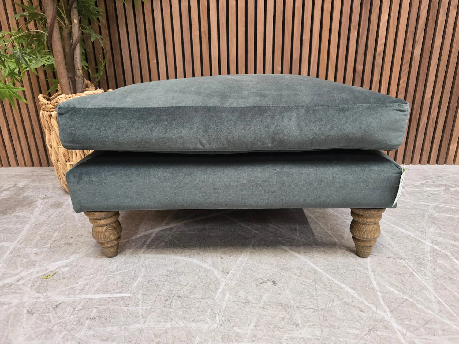 isla medium square footstool in deep forest aquaclean clever velvet