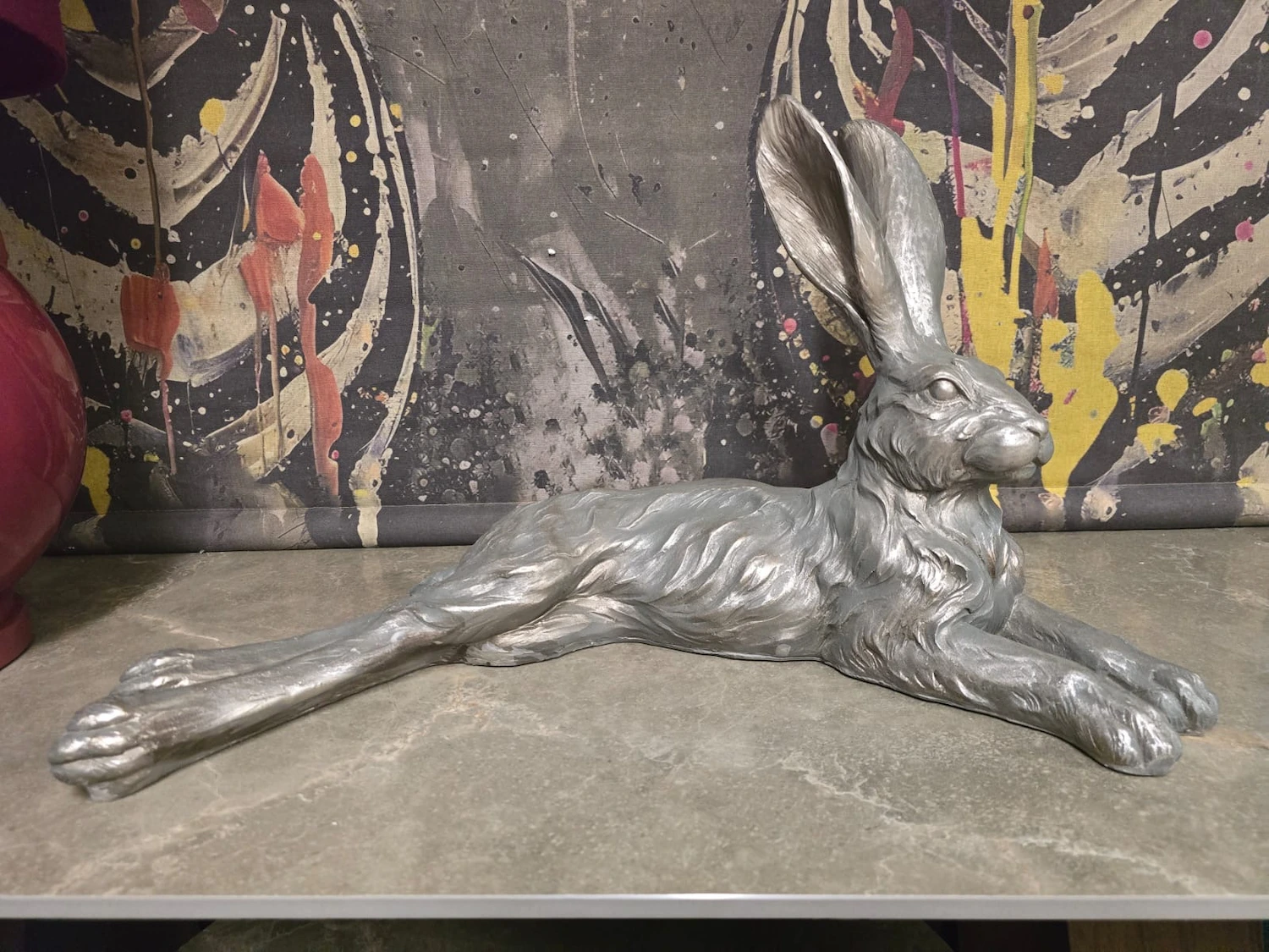 Large lying down rabbit ornament in silver