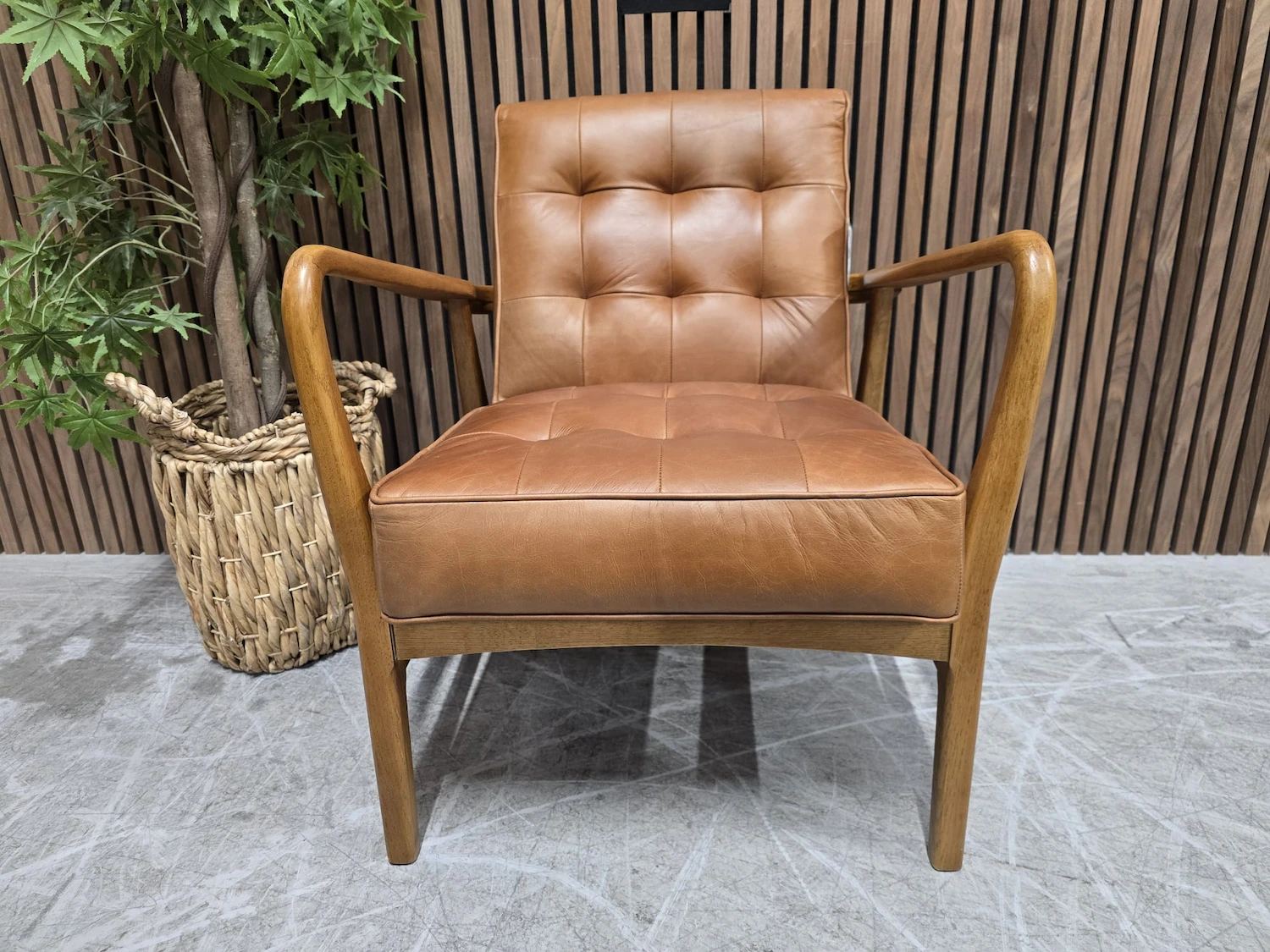 humber vintage leather armchair with exposed oak frame