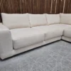 Left hand picture Large Corner Sofa & Glass Coffee Table In White Cosy Fabric