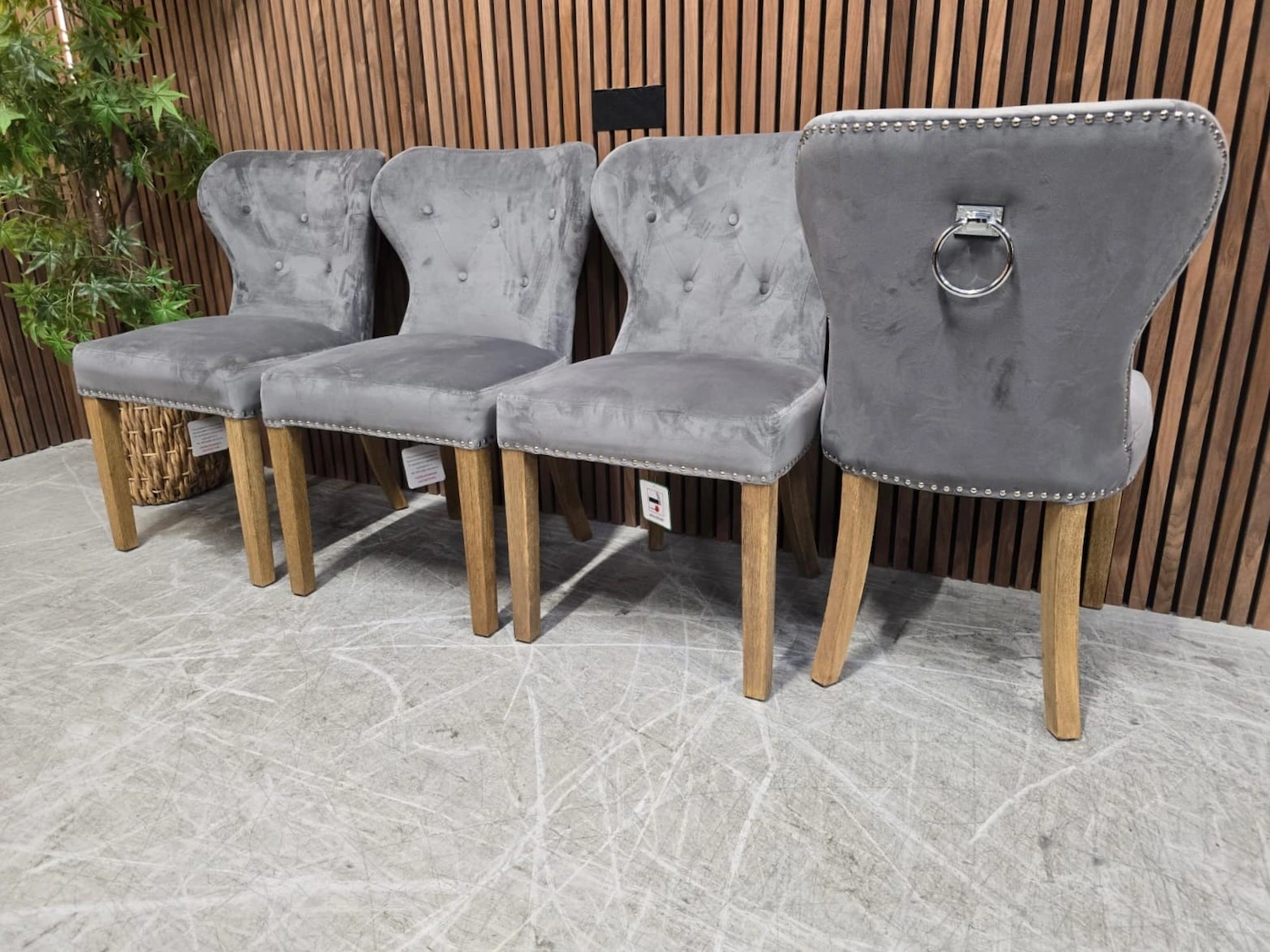 set of four chennai dining chairs in grey velvet
