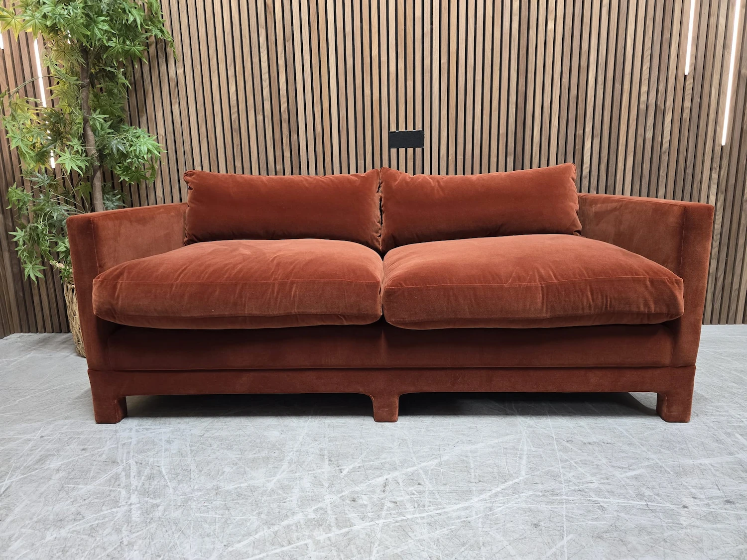 soho ashford sofa in rust cotton velvet