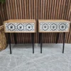 set of two mango wood and bone inlay with abstract design bedside tables