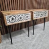 set of two mango wood and bone inlay drawer fronts