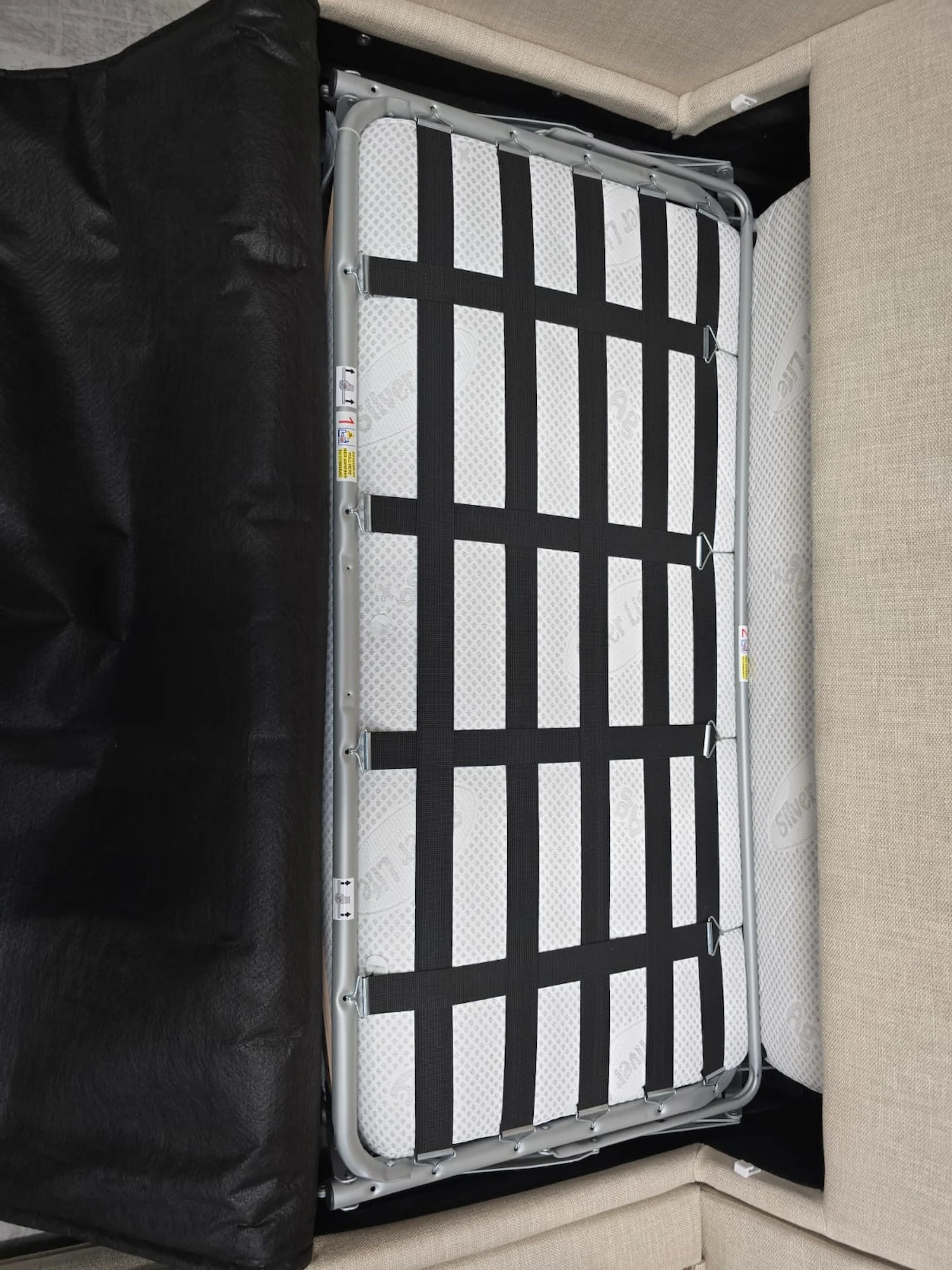 Aissa RHF chaise storage sofa bed in in Shearling 9 picture of the bed mechanism inside the sofa