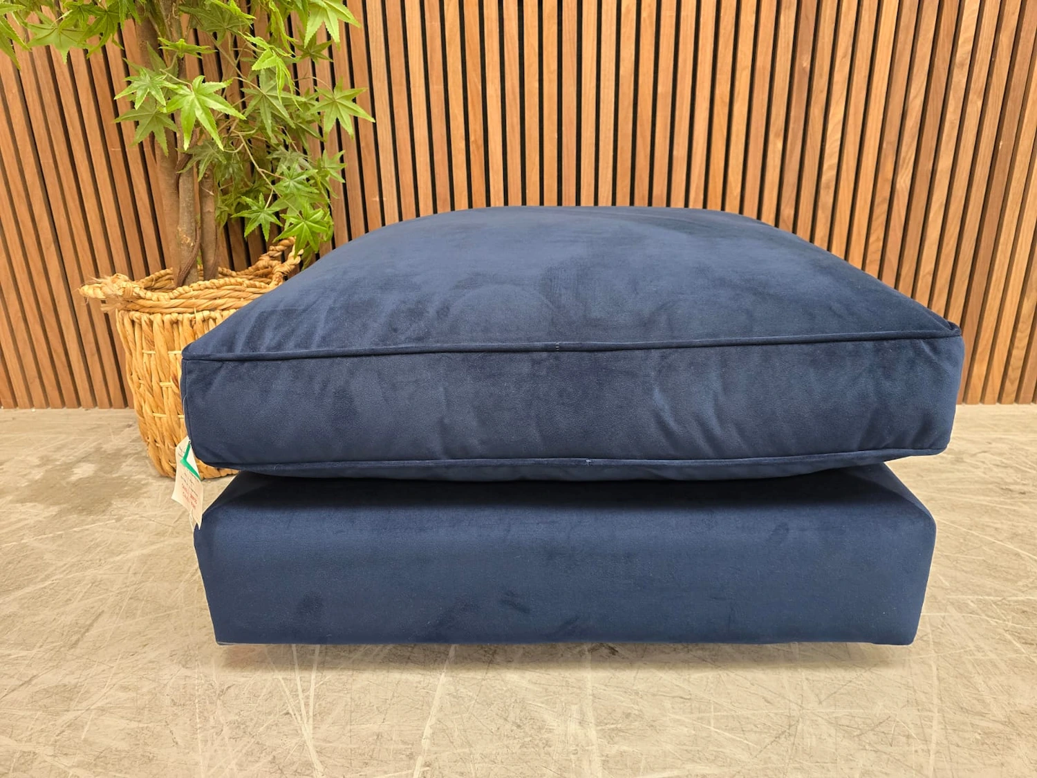 Harrington combi footstool in indigo blue velvet