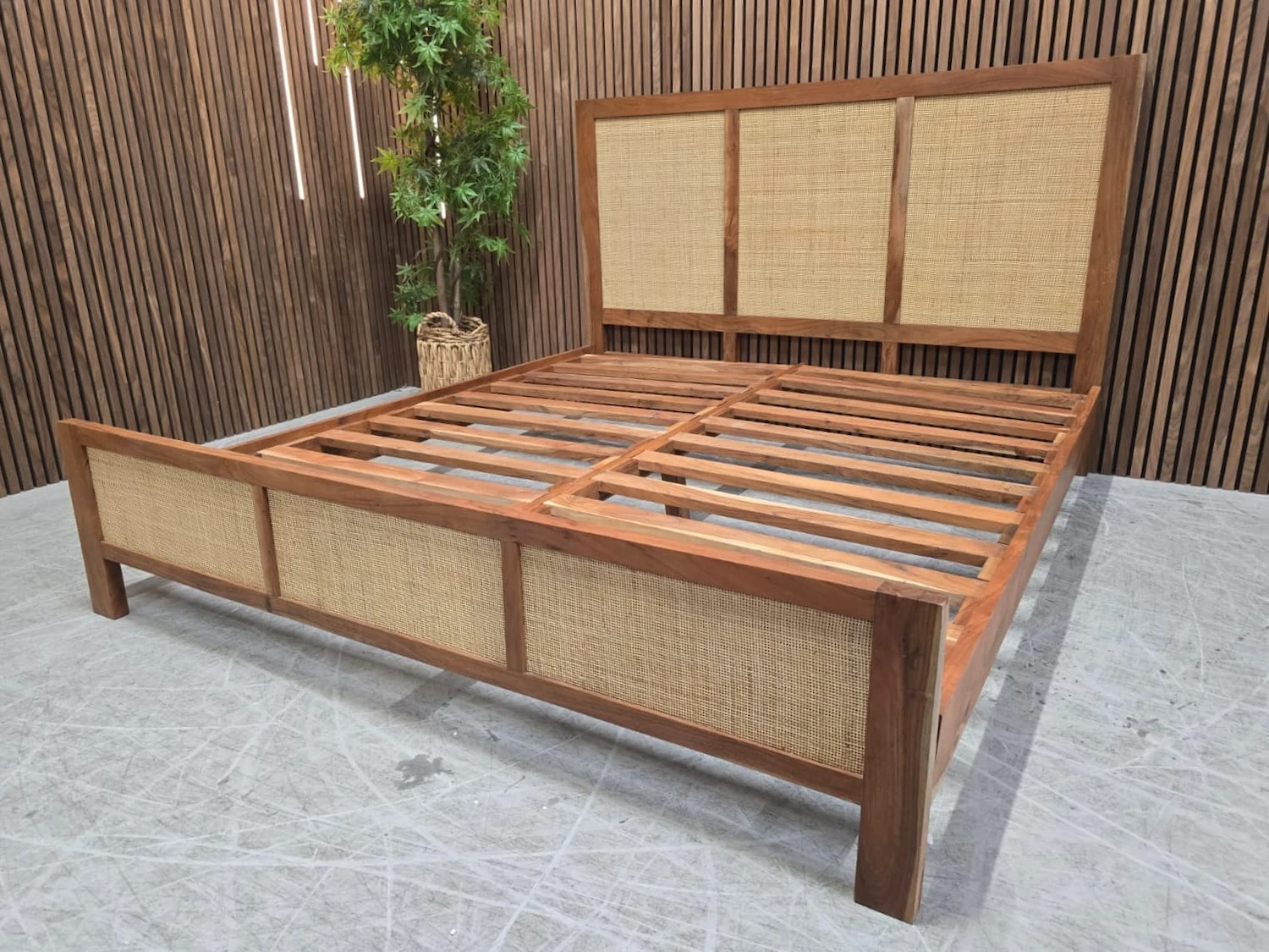 Boho wood & Rattan super king bed 2 boho style sheesham wood and rattan super king bed frame