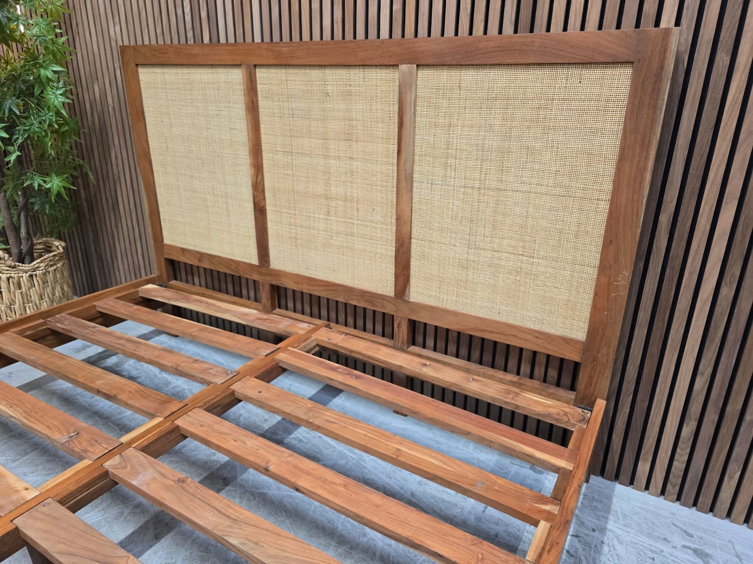 Boho wood & Rattan super king bed 6 sheesham wood and rattan headboard