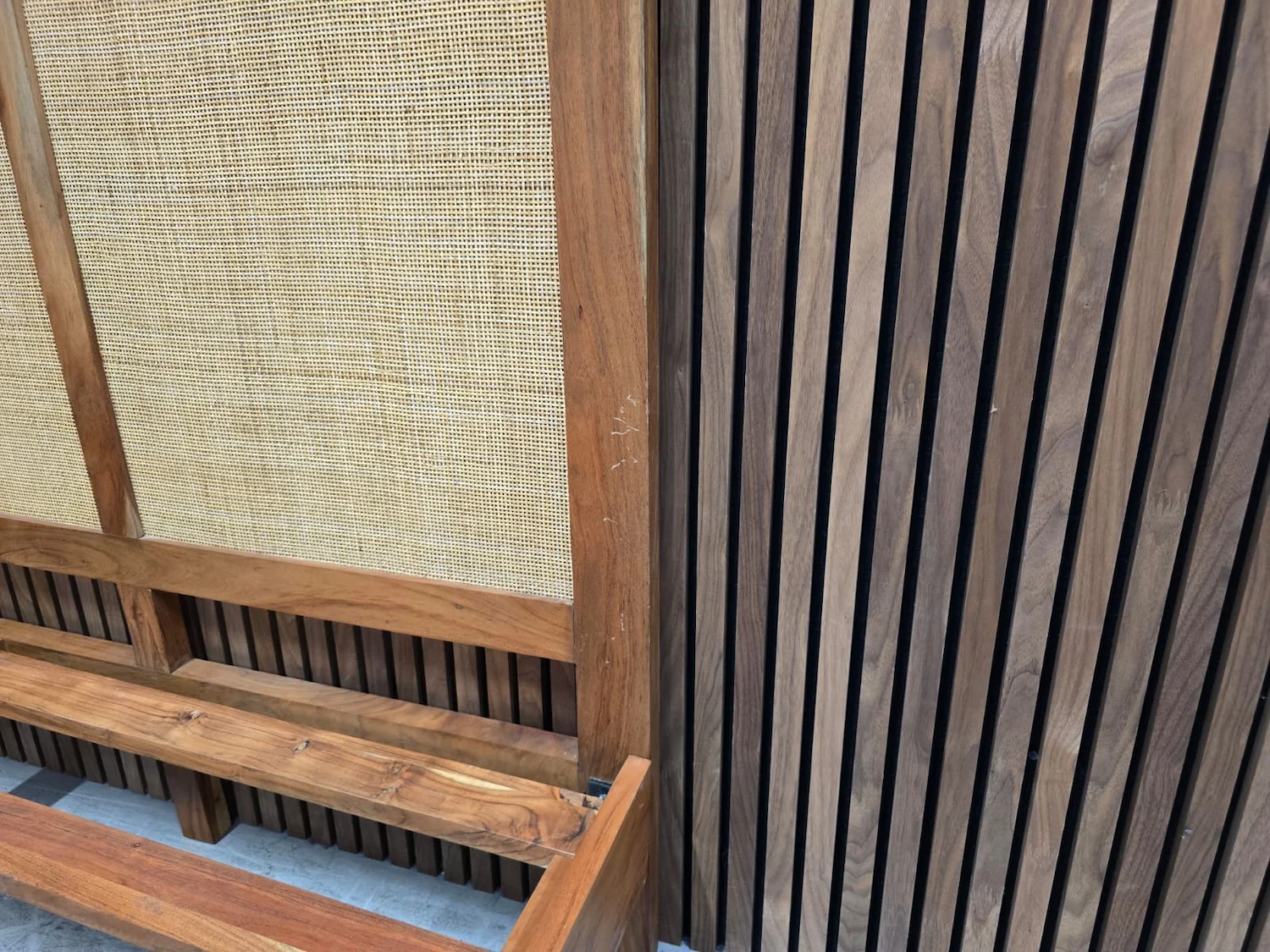 Boho wood & Rattan super king bed 8