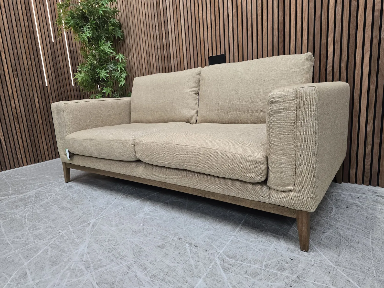 costello 2.5 seater in greige florence textured weave from the right side