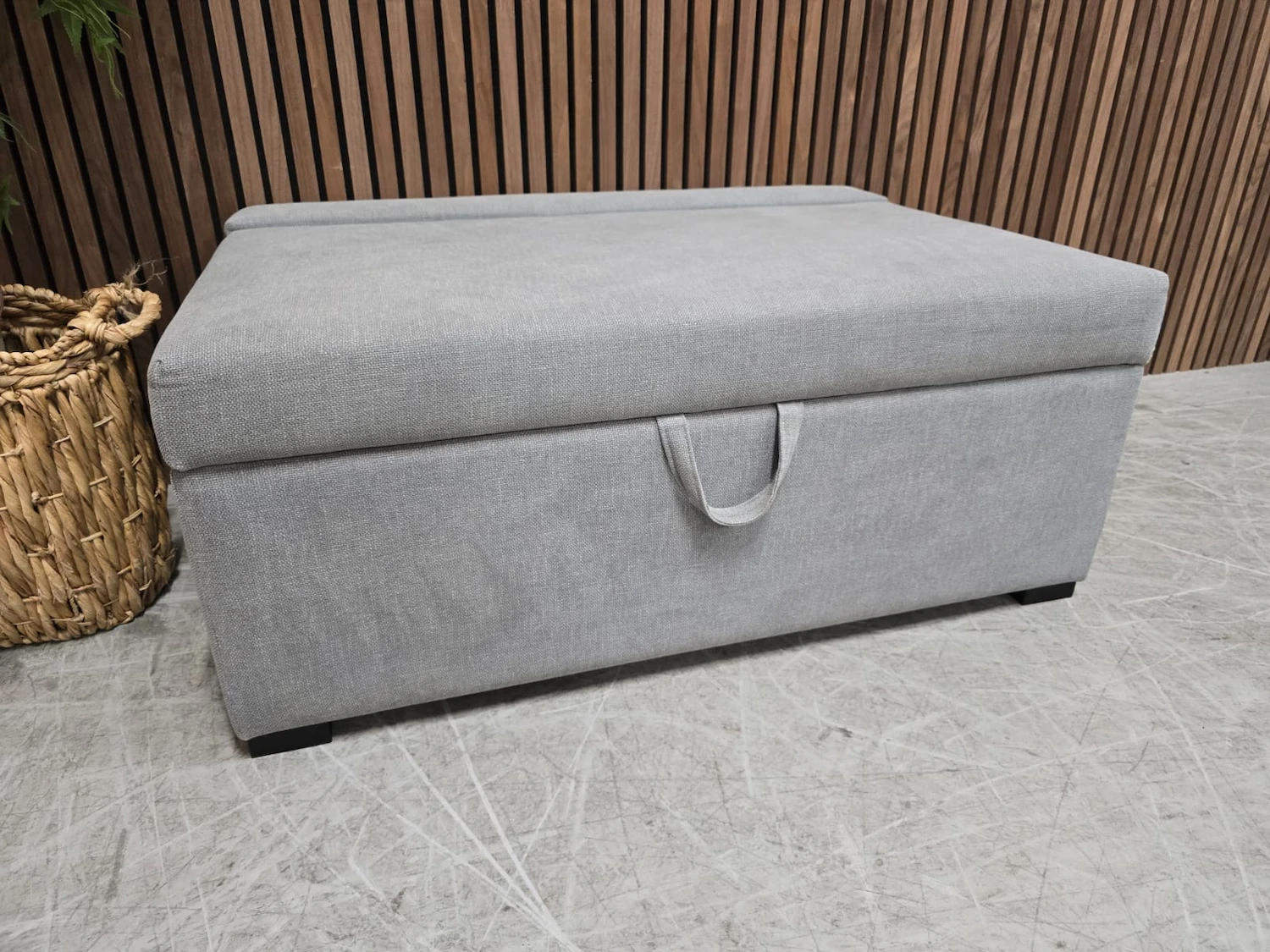 henry bed in a box in burnham grey norfolk cotton from the left side