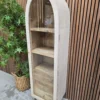 atomic white wash mango wood arched glass cabinet