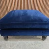 isla medium square footstool in prussian blue cotton matt velvet