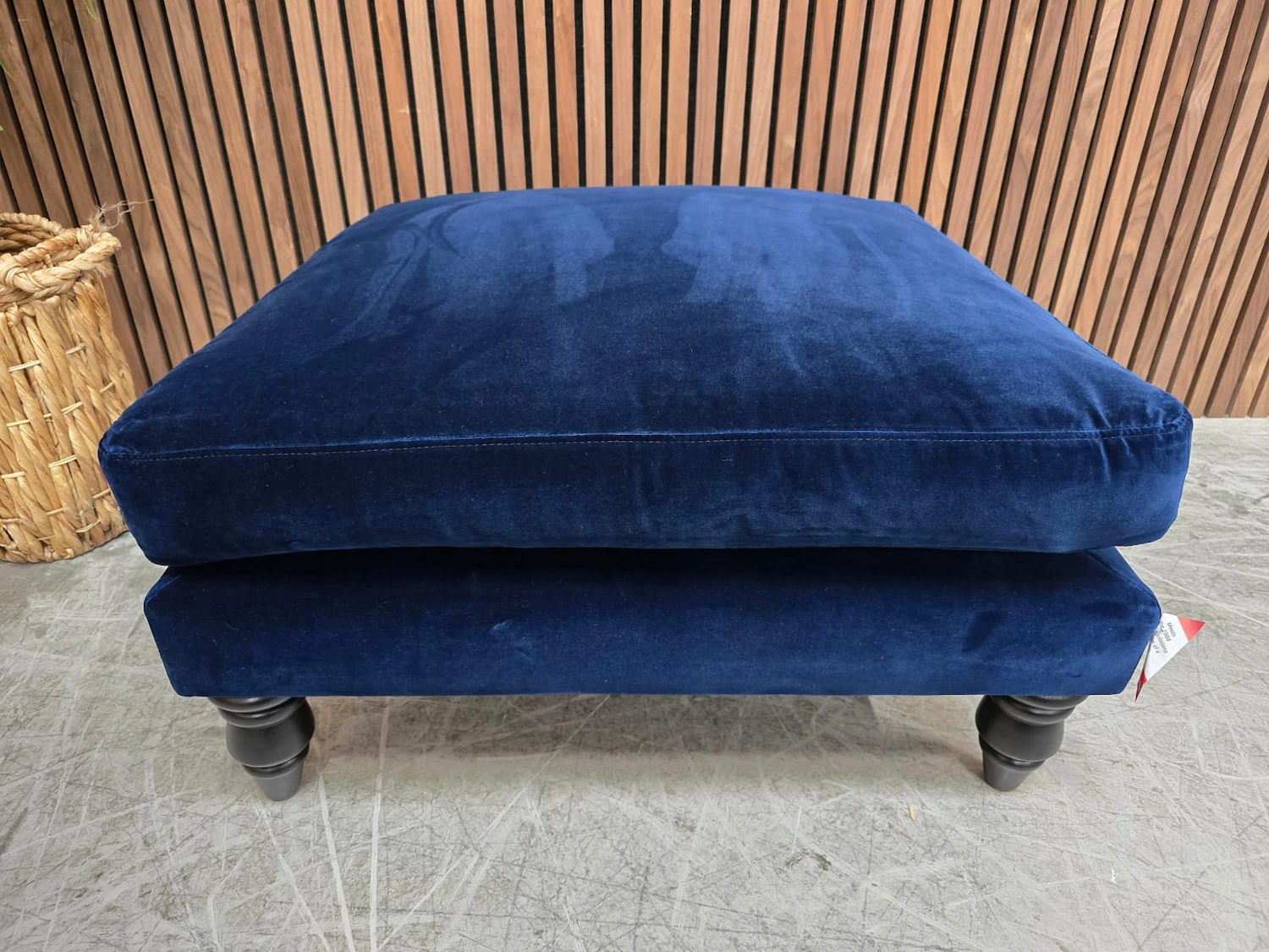 isla medium square footstool in prussian blue cotton matt velvet