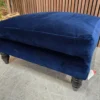 isla medium square footstool in prussian blue cotton matt velvet from the right side