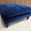 isla medium square footstool in prussian blue cotton matt velvet from the left side