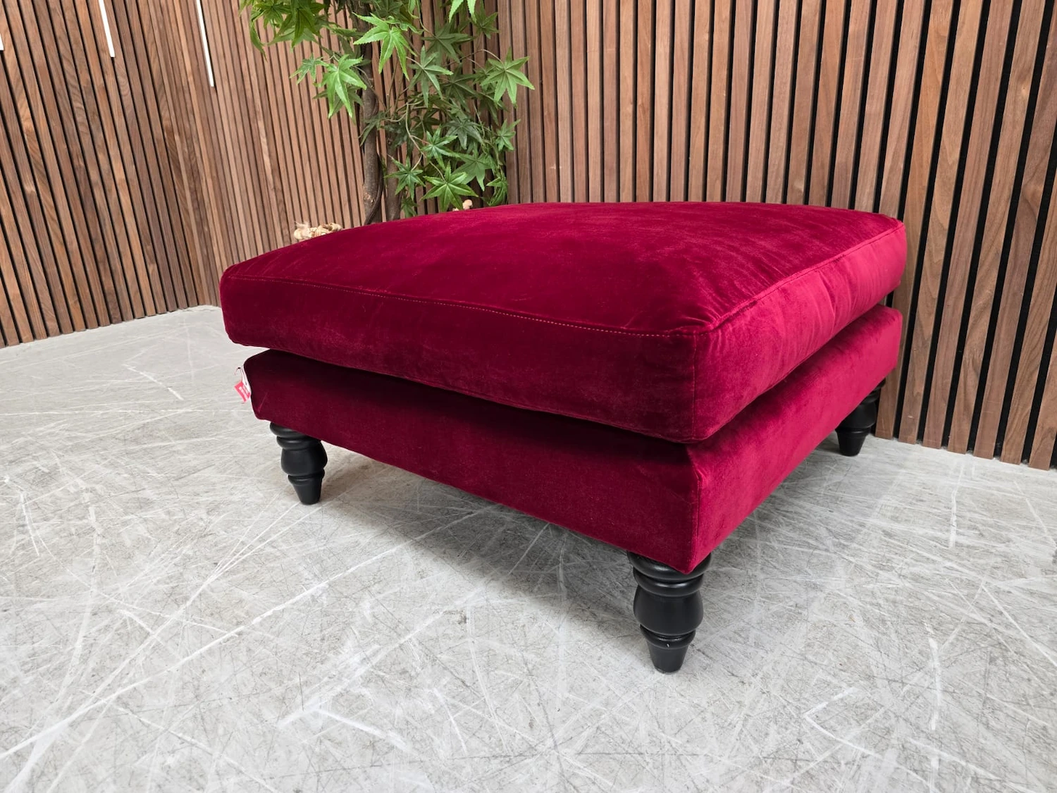 isla medium square footstool in malbec cotton matt velvet from the right side