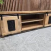 Mango & Iron large tv stand 2 industrial mango wood and iron large tv stand from the left side