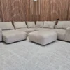 Rocco extra large modular corner sofa with chaise end and footstool in latte weave fabric