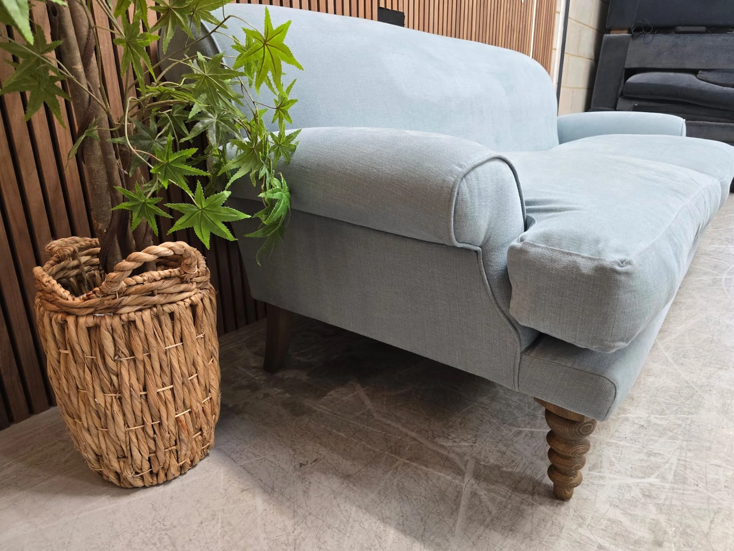 Saturday 3 seater sofa in lagoon Brushed Linen Cotton 3 left side picture of the saturday sofa arm