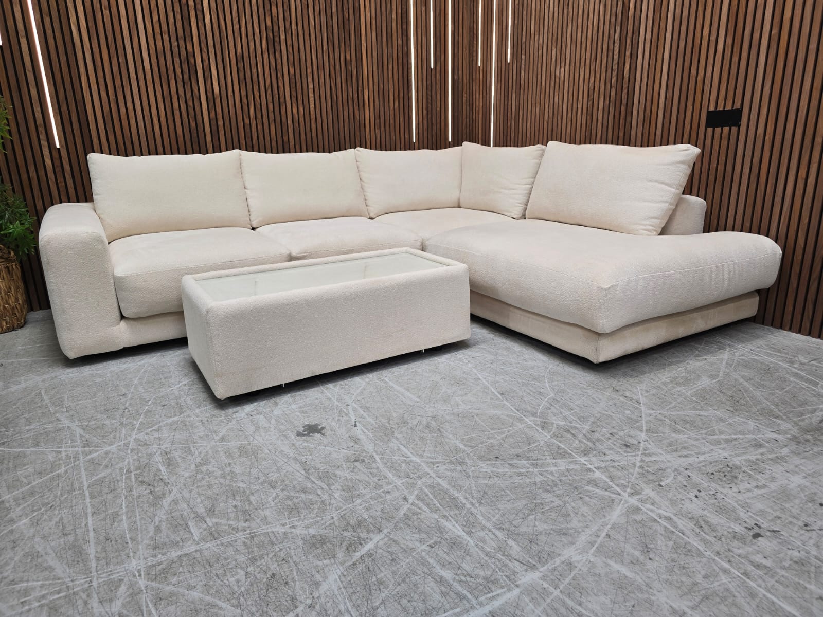 front on Sofology Amalfi corner sofa & Coffee table in cream