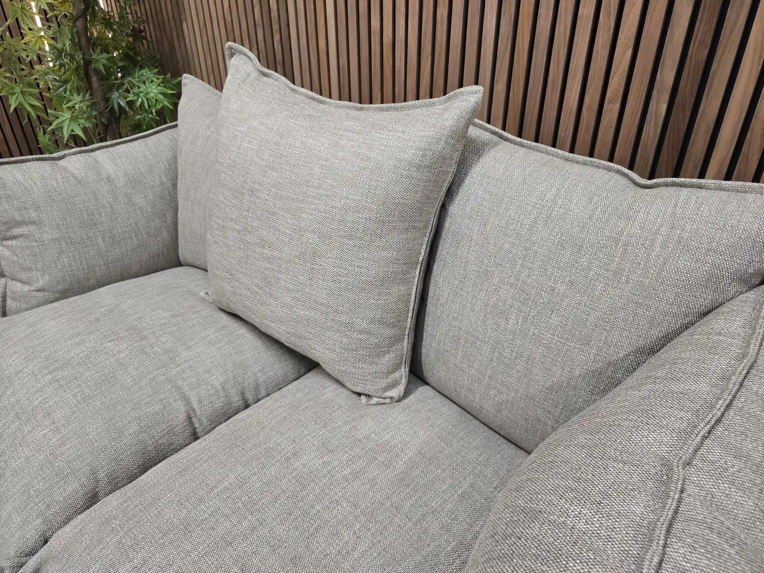 Overhead angle Malibu 2.5 seater sofa & Footstool in greige