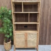 Boho mango wood and rattan shelving unit with cupboard