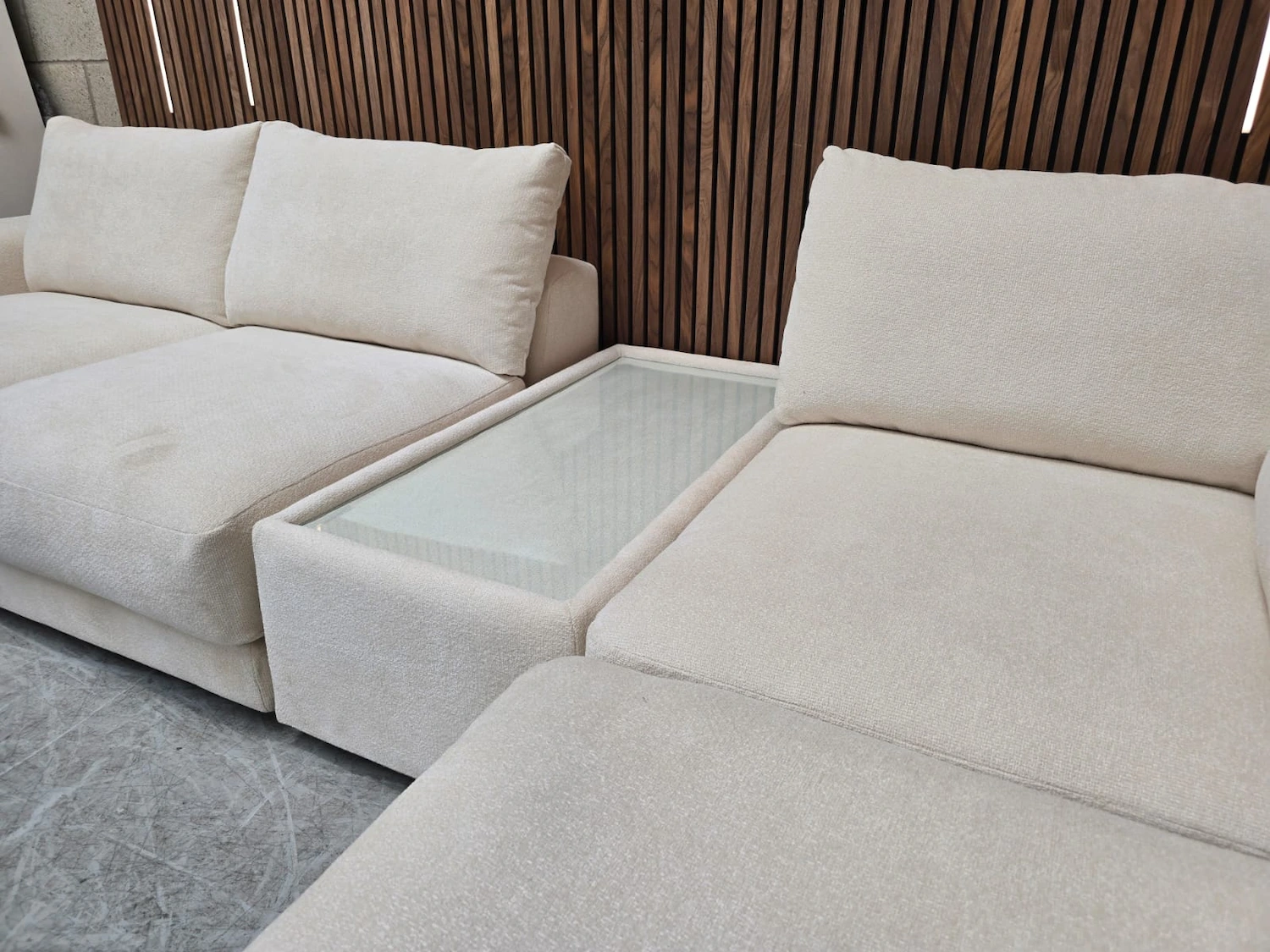 zoomed in Large Corner Sofa & Glass Coffee Table In White Cosy Fabric