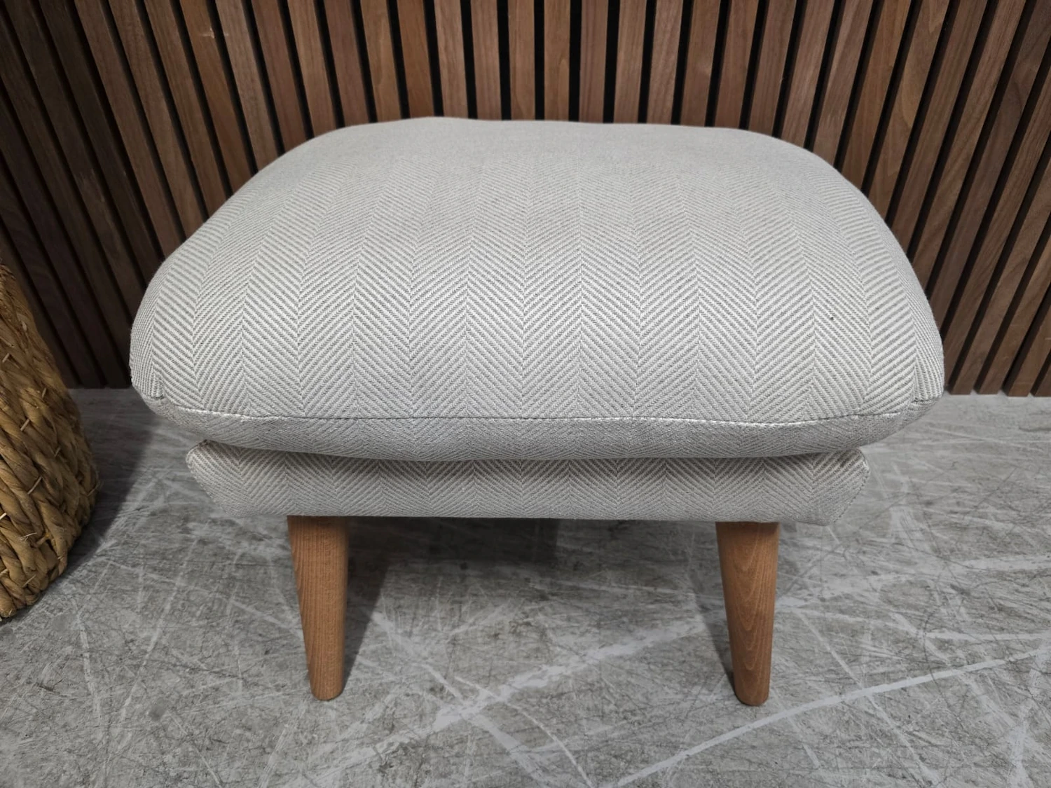 ellora foootstool in pumice house herringbone