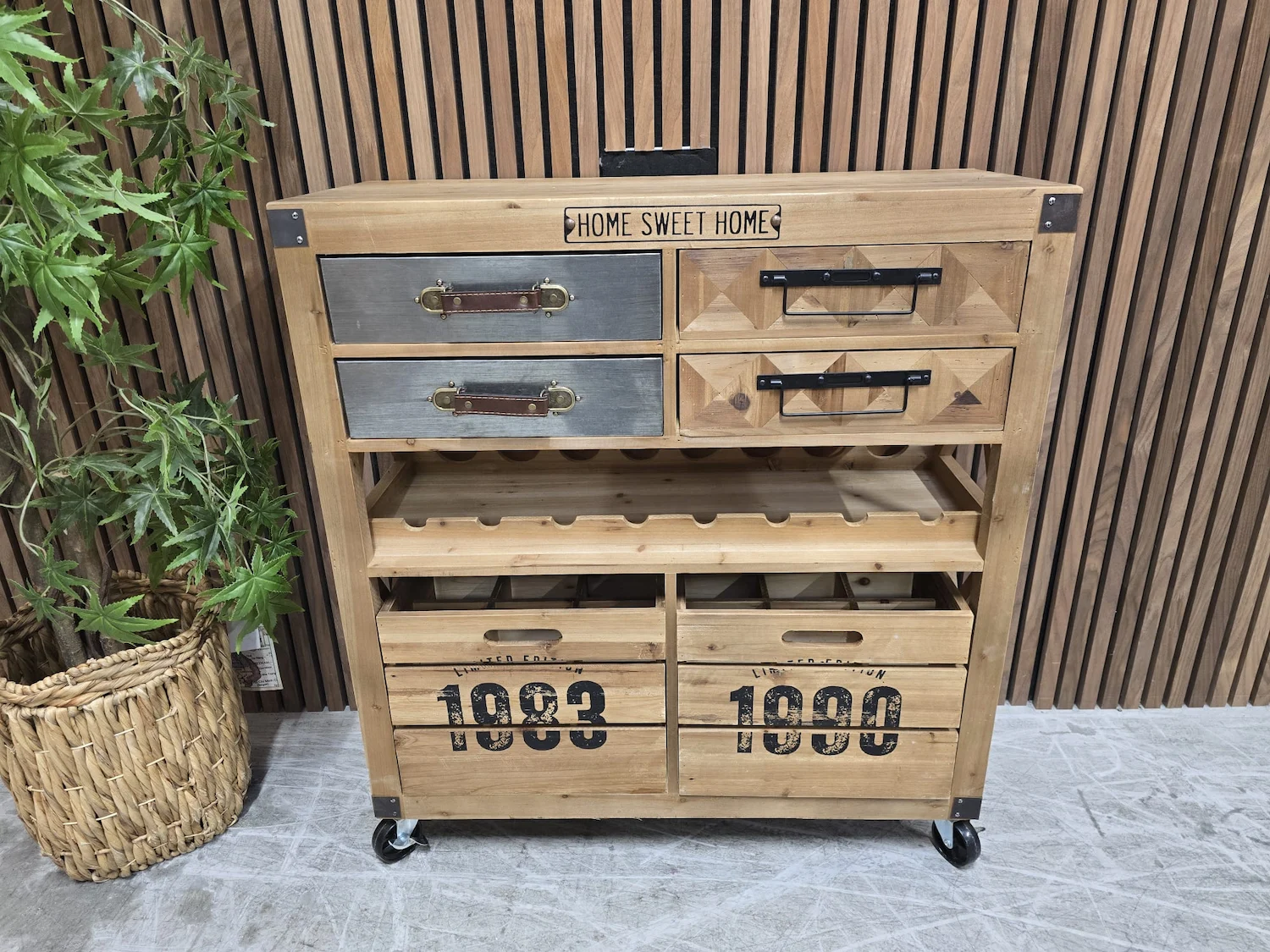 rustic industrial fir wood wine cabinet