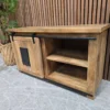 right side picture of the mango wood and iron sliding door tv stand
