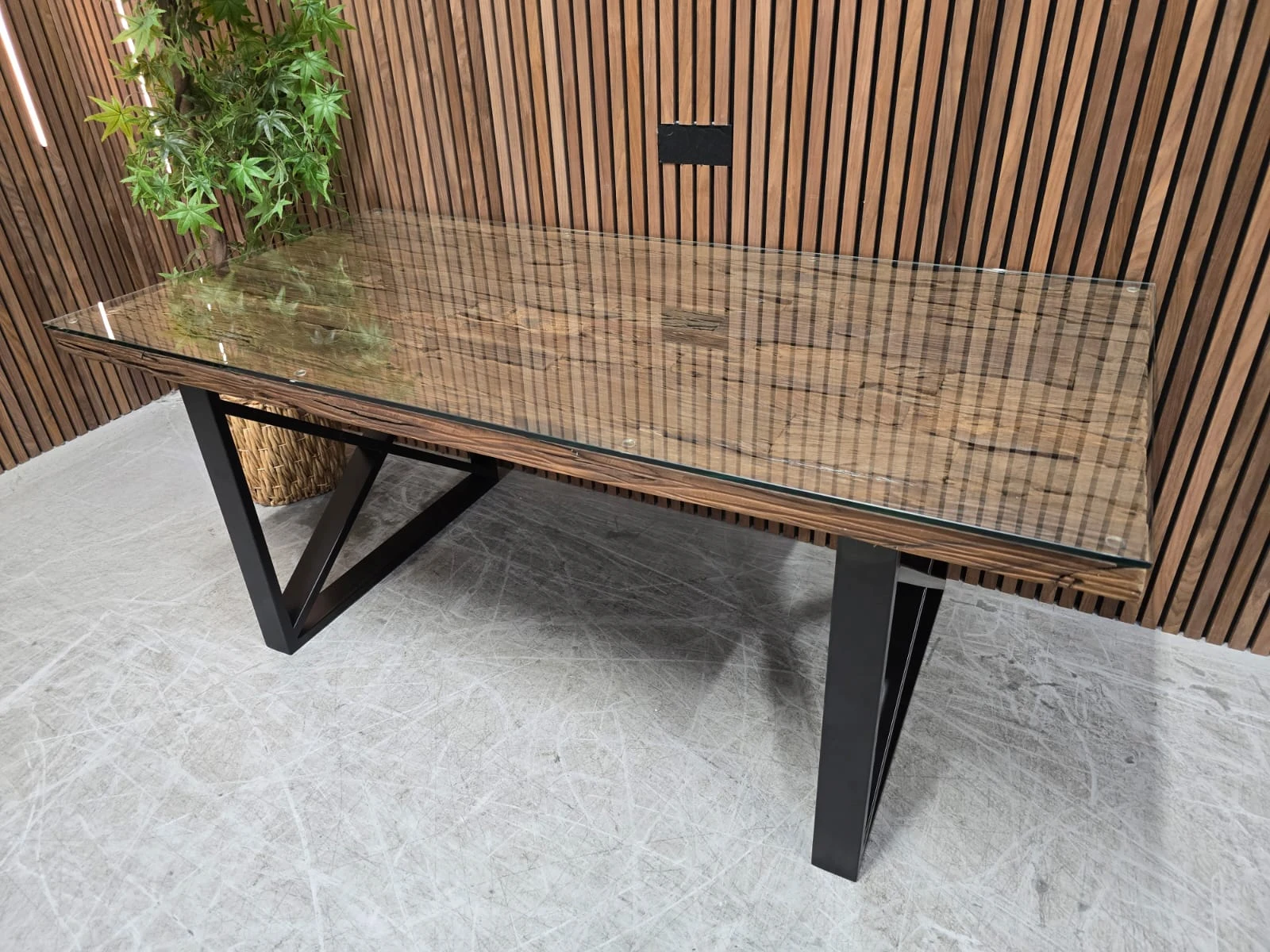 noir railway sleeper table 3 furniture village noir 180cm railway sleeper dining table with Glass top