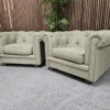 right side photo of thee patrick armchairs in palm silky jaquard weave
