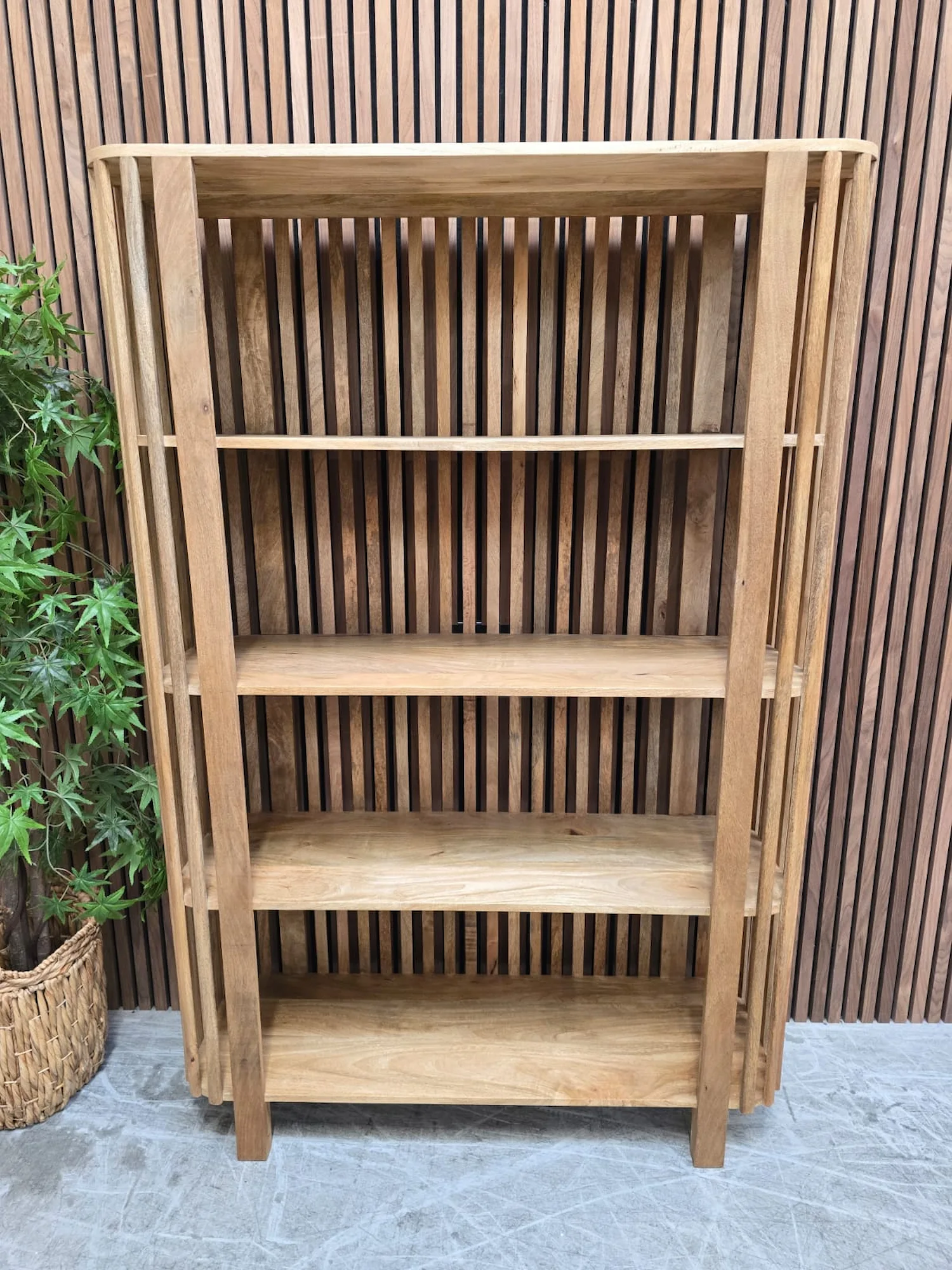 mango wooden slatted display unit