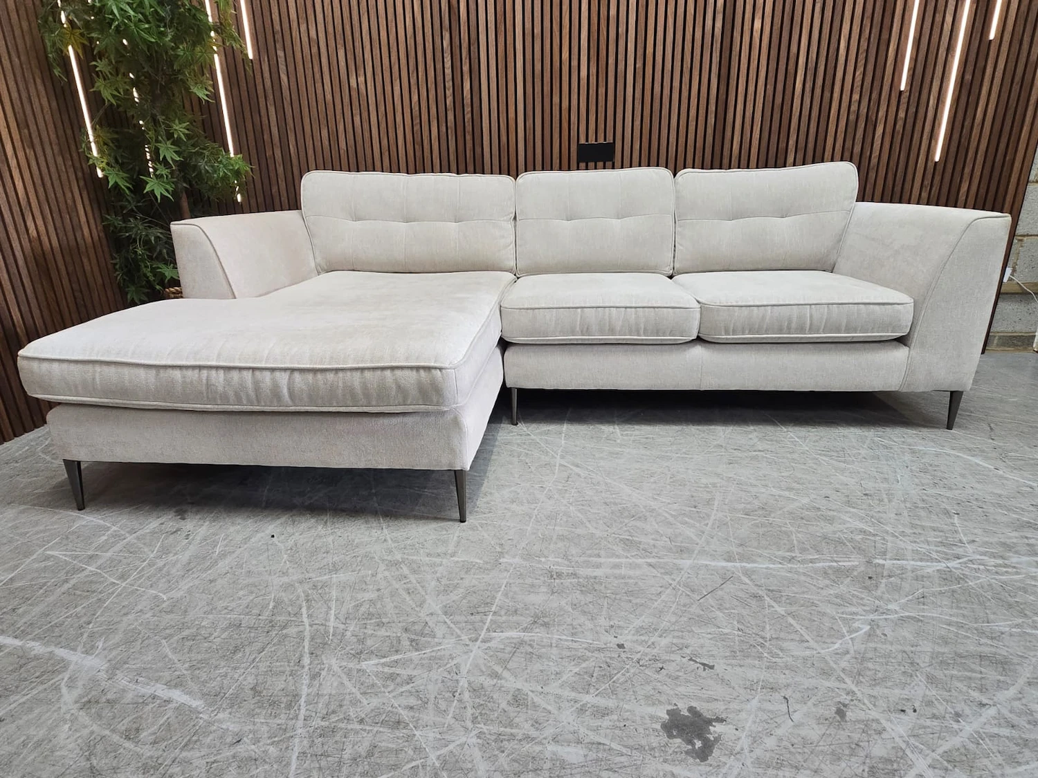 barker and stonehouse conza left hand facing retro modern chaise sofa in natural fabric