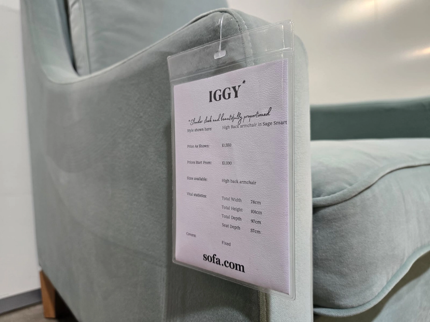 Iggy High back armchair in sage smart Velvet 6