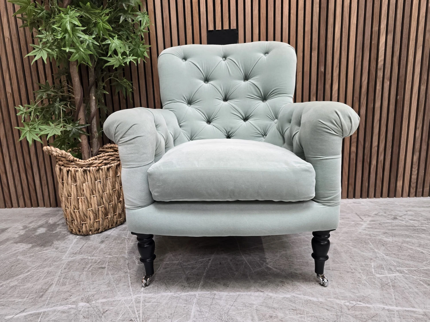 Poppy buttoned back armchair in sage smart velvet