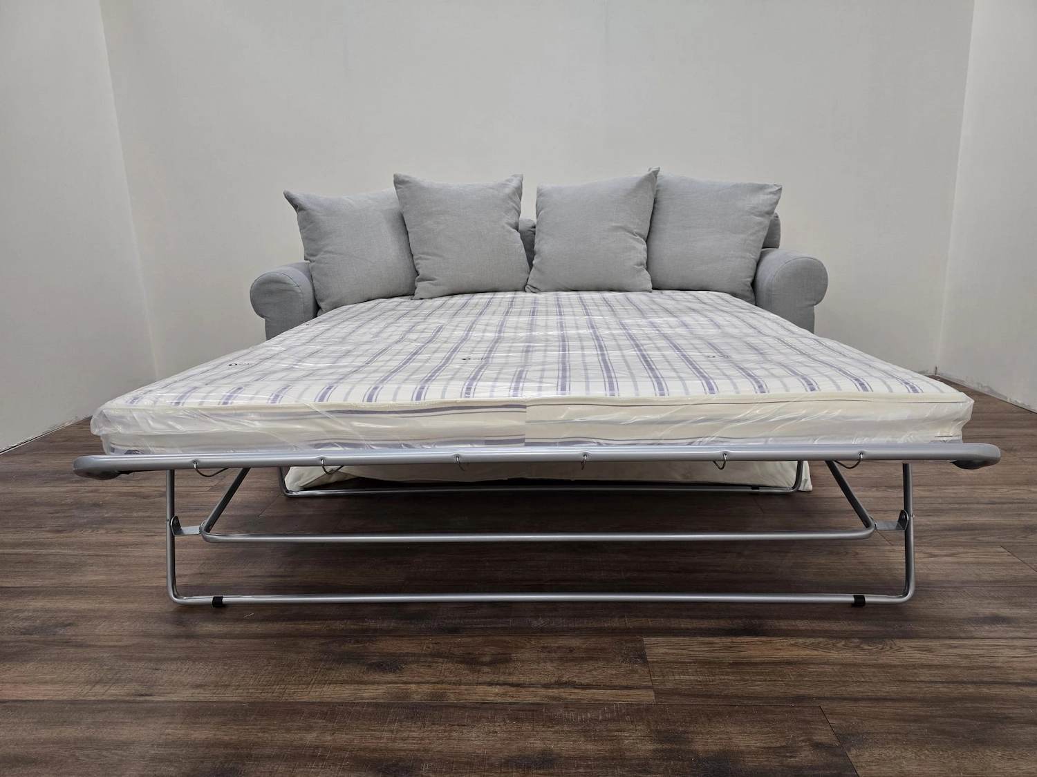 Sofa.com Teddy 3 Seater Sofa Bed In Cobble Brushed Linen Cotton with bed mechanism folded out