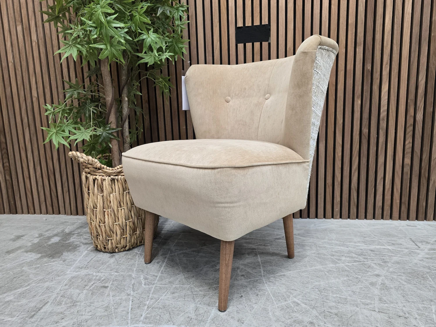 betty art deco chair in gull fabric with a patterned back