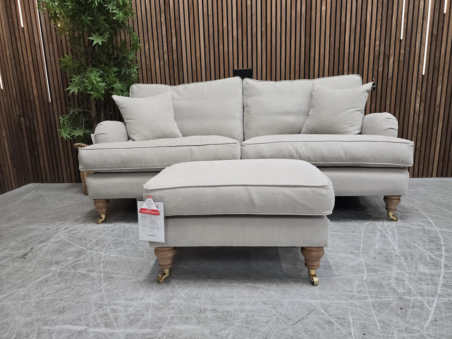 bluebell 2.5 seater sofa and footstool in taupe brushed linen cotton