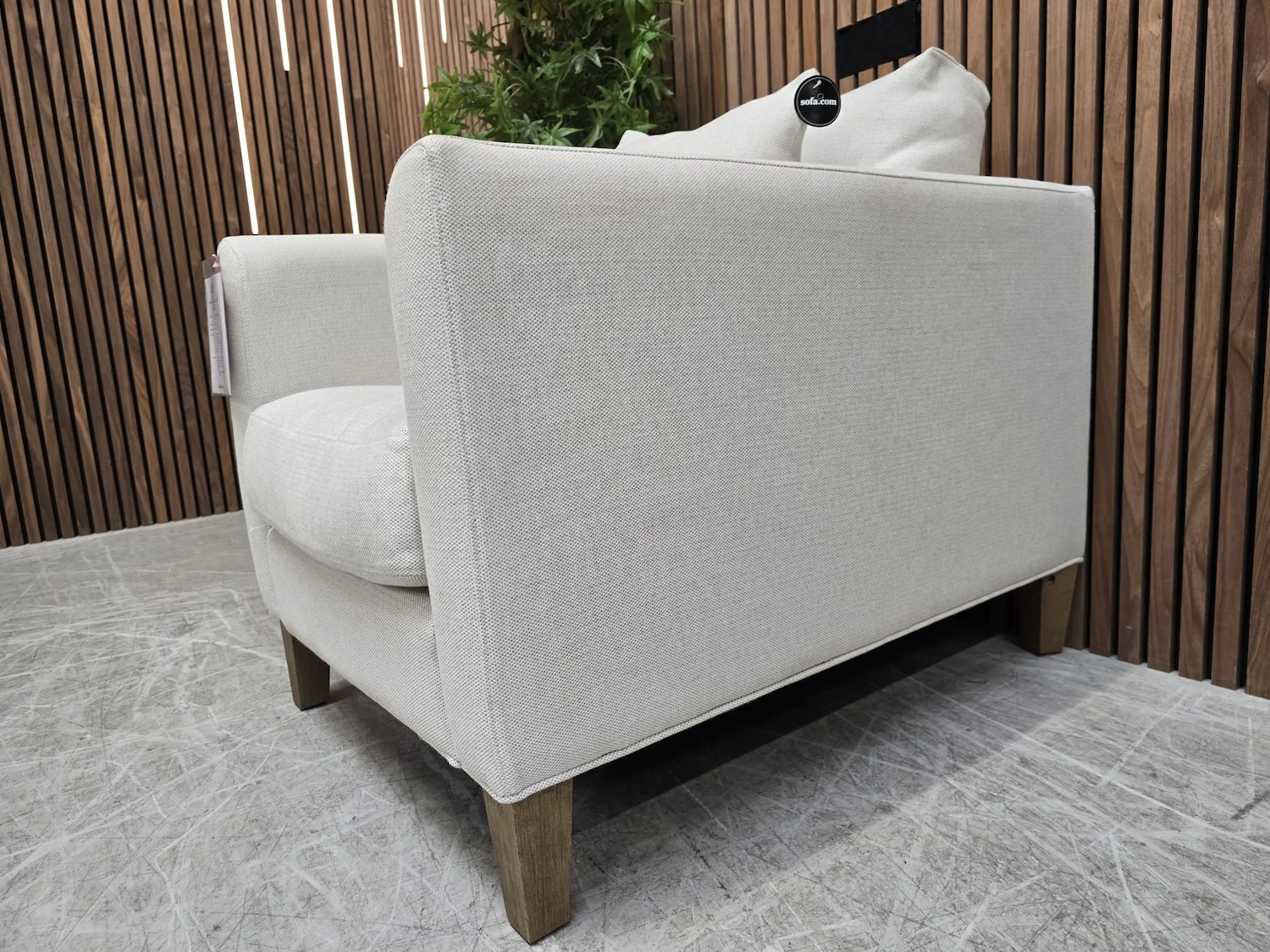 izzy armchair in pumice house basket weave 5 right side arm profile on the izzy chair