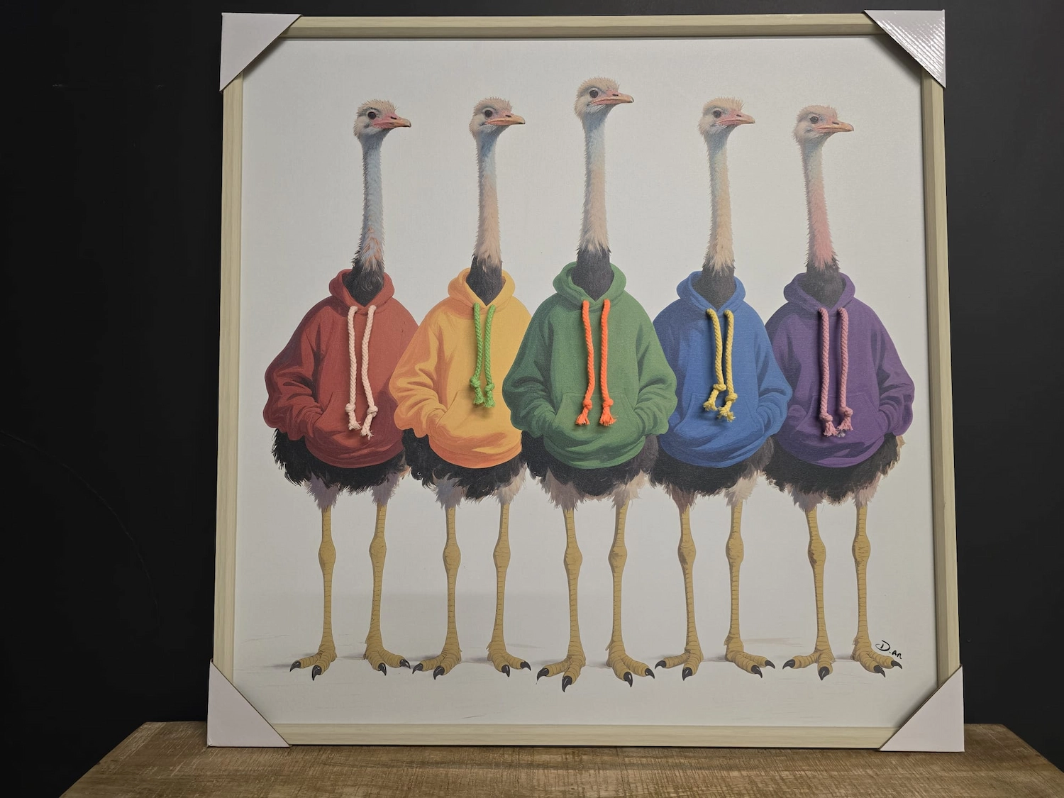 Emu in hoodies framed picture