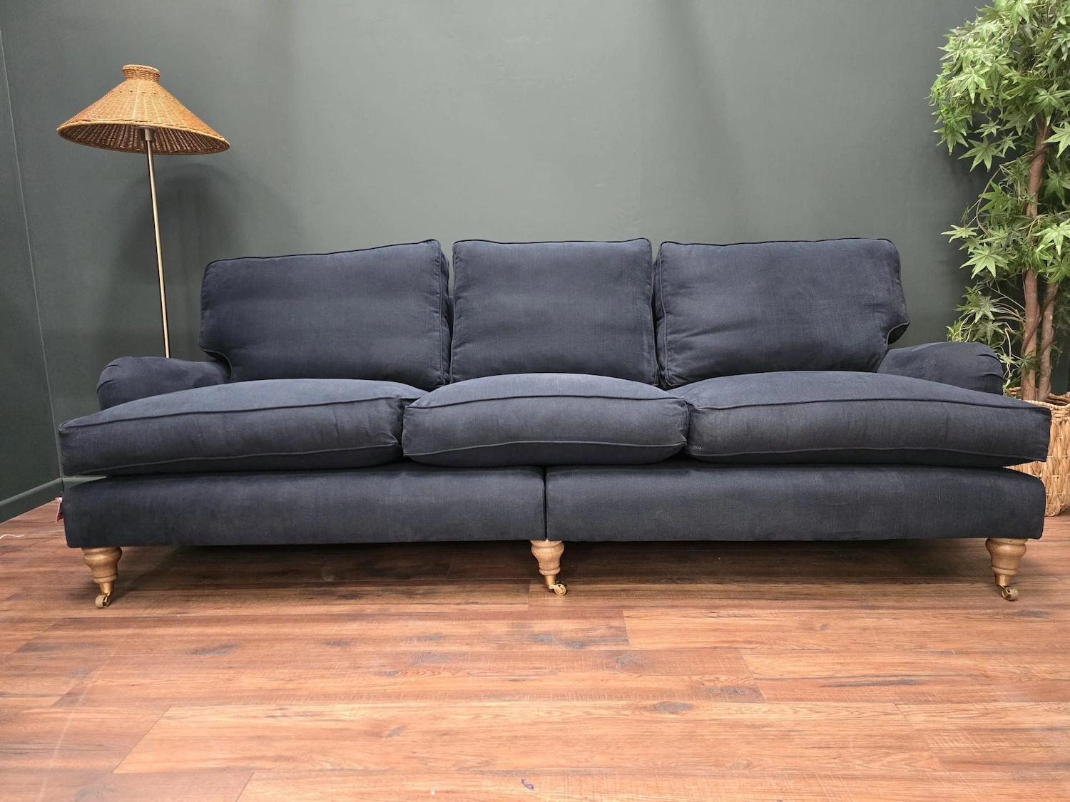 bluebell 4 seater split sofa in midnight brushed linen cotton