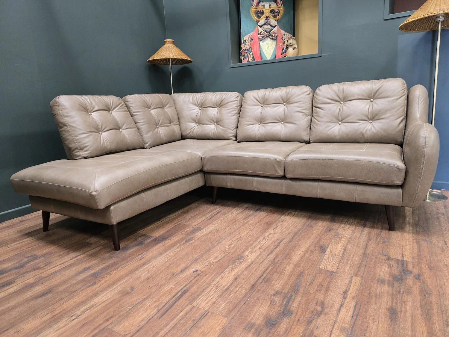 french connection camden left hand facing corner in mushroom leather